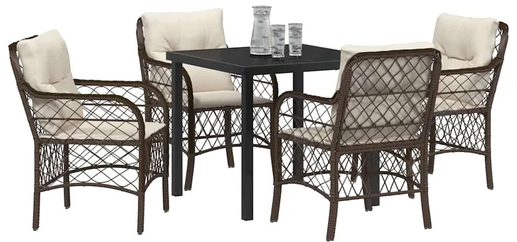 vidaXL Σέτ φαγητού για κήπο με μαξιλάρι 5 pcs Καφέ Πολυ ράταν