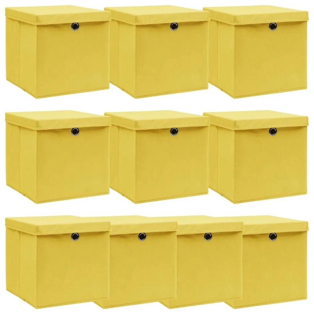 Κουτιά Αποθήκευσης με Καπάκια 10 τεμ Κίτρινα 32x32x32εκ Ύφασμα - Κίτρινο