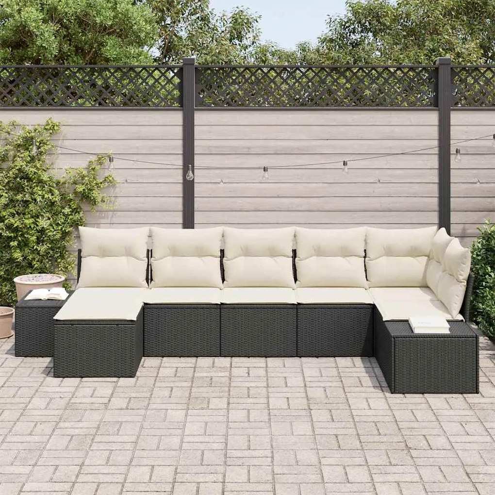 vidaXL Σετ Καναπέ Κήπου με μαξιλάρι 7 pcs Μαύρο Πολυ ράταν