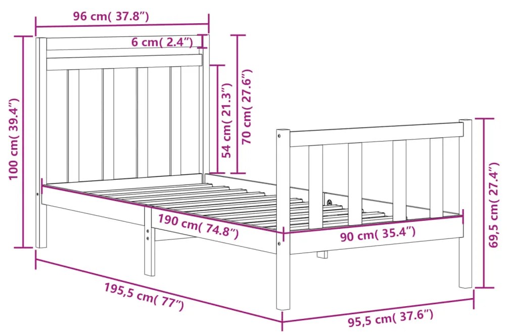 ΠΛΑΙΣΙΟ ΚΡΕΒΑΤΙΟΥ 90 X 190 ΕΚ. ΑΠΟ ΜΑΣΙΦ ΞΥΛΟ 3FT SINGLE 3105345