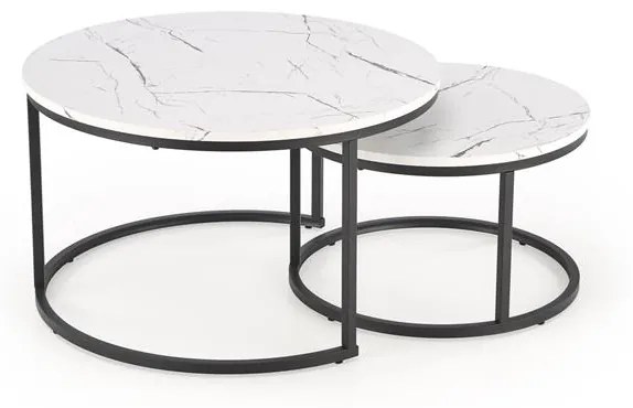 JAVA set of 2 c. tables, white marble / black