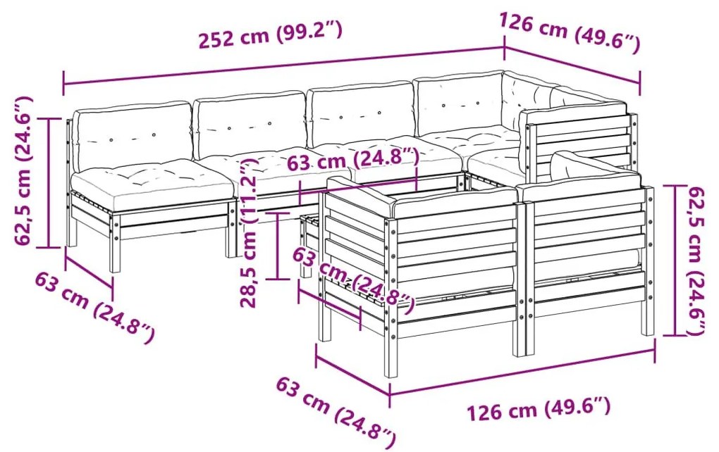 Καναπές Κήπου Σετ 8 τεμ. Καφέ Μασίφ Ξύλο Πεύκου με Μαξιλάρια - Καφέ