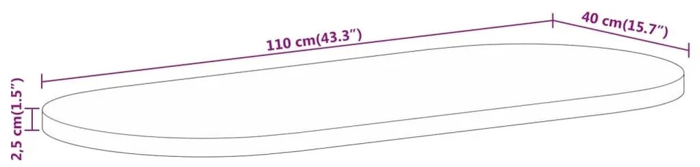 Επιφάνεια Τραπεζιού Οβάλ 110x40x2,5 εκ Μασίφ Ακατ. Ξύλο Μάνγκο - Καφέ