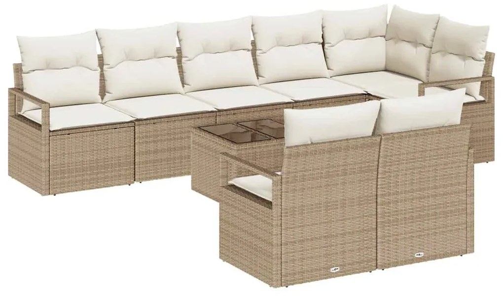 vidaXL Σετ Καναπέ Κήπου 9 pcs Μπεζ, Κρέμα Πολυ rattan, βαμμένο ατσάλι