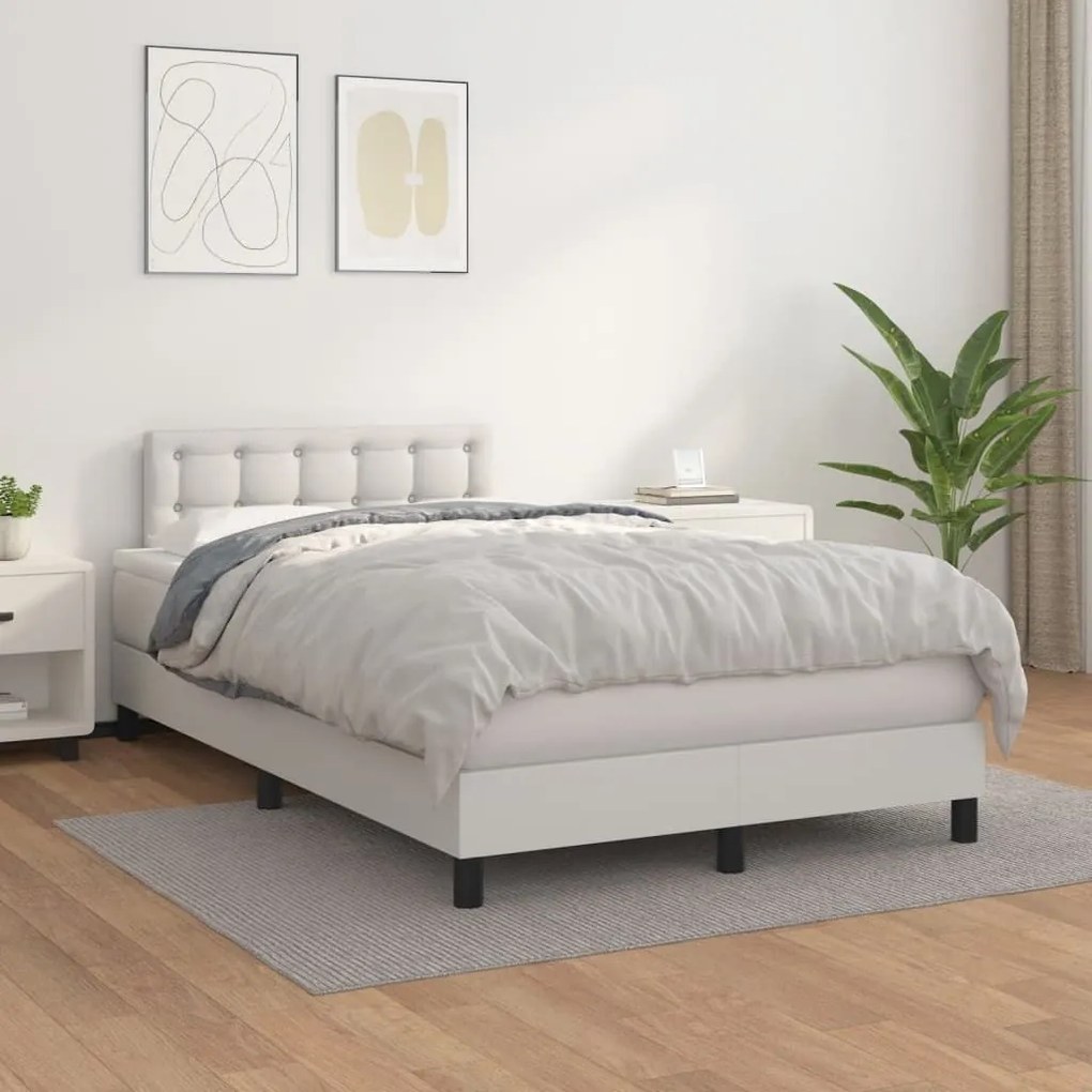 Κρεβάτι Boxspring με Στρώμα Λευκό 120x190εκ.από Συνθετικό Δέρμα - Λευκό