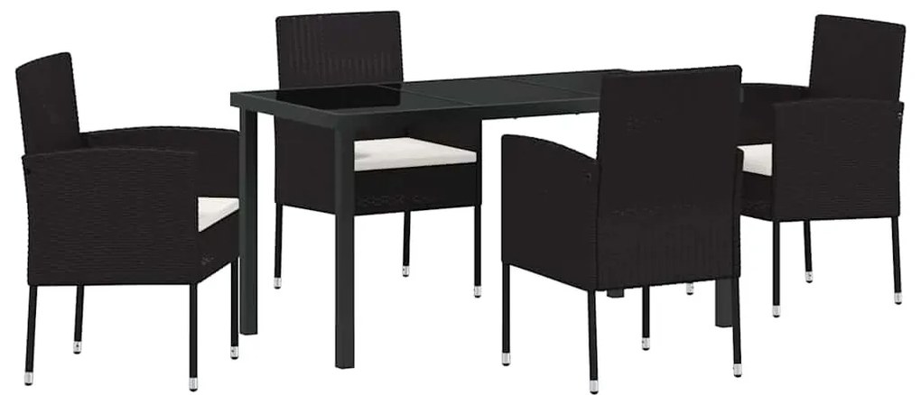 vidaXL Σέτ φαγητού για κήπο με μαξιλάρι 5 pcs Μαύρο Πολυ ράταν