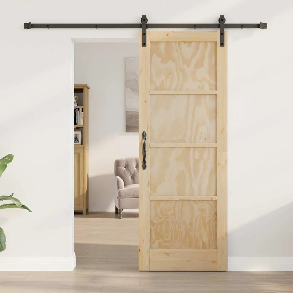 vidaXL Συρόμενη Πόρτα Φυσικό και μαύρο 73.5 x 198.5 εκ.