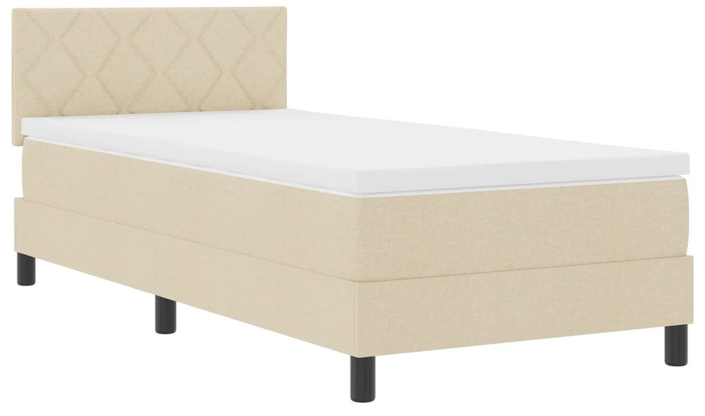 vidaXL Box Spring Bed με Στρώμα Κρέμα 90x200 εκ. Ύφασμα