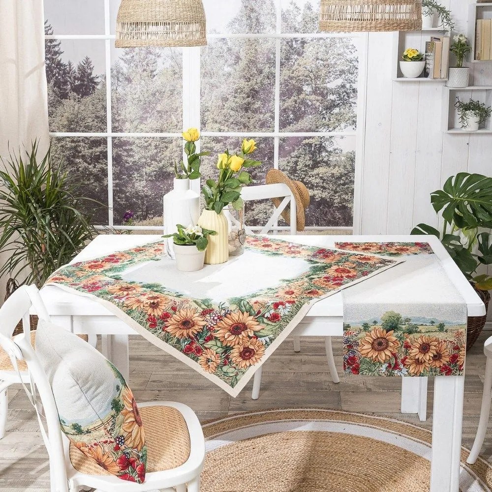 Καρέ Με Τραβέρσα Sunflower (Σετ 2τμχ) Multi Teoran 100X100cm Acrylic,Cotton,Polya