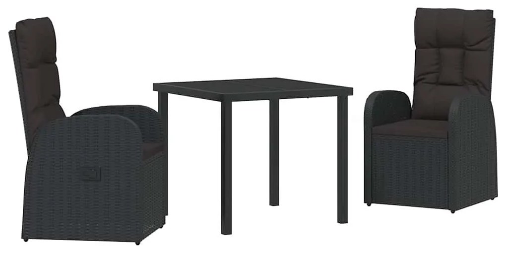 vidaXL Σέτ φαγητού για κήπο με μαξιλάρι 3 pcs Μαύρο συνθετικό ρατάν