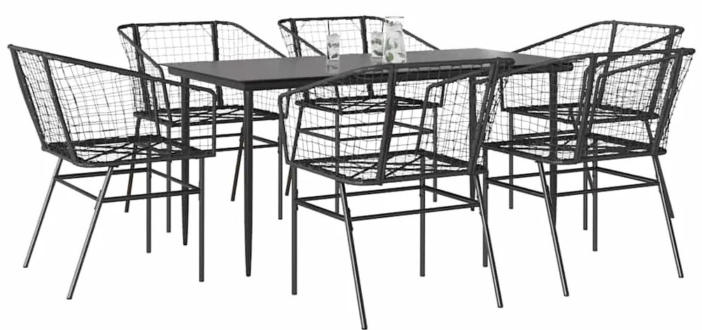 Σετ Τραπεζαρίας Κήπου 7 Τεμαχίων Μαύρο Συνθετικό Ρατάν/Γυαλί