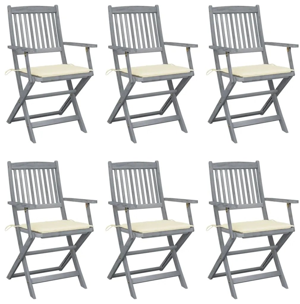 Καρέκλες Εξωτ. Χώρου Πτυσσόμενες 6 τεμ Ξύλο Ακακίας & Μαξιλάρια