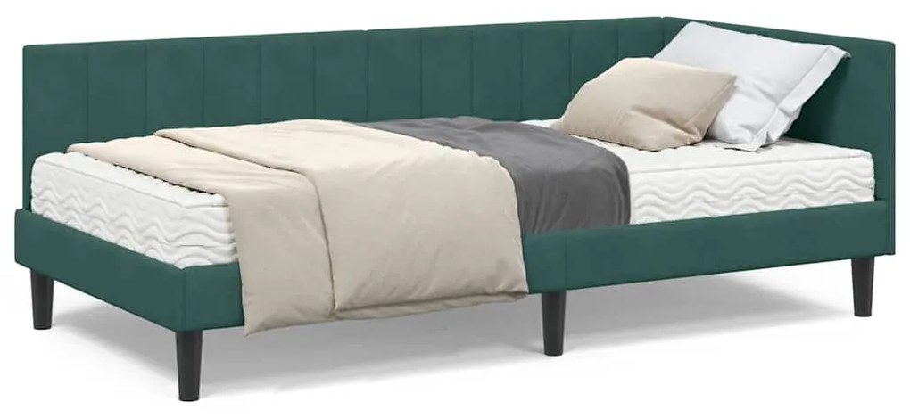 vidaXL Κρεβάτι γωνίας με στρώμα με στρώμα 2 pcs Πράσινο Βελούδο