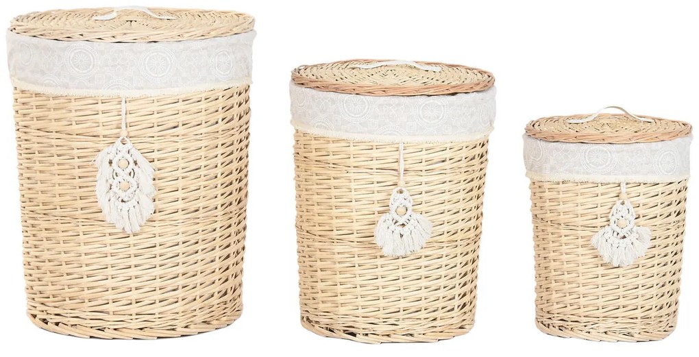 Καλάθι για τα Βρώμικα Ρούχα Home ESPRIT Φυσικό λυγαριά Boho 45 x 45 x 55 cm 3 Τεμάχια