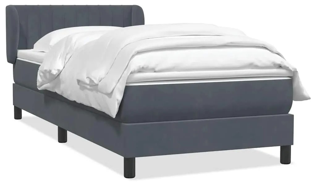 vidaXL Κρεβάτι Boxspring με Στρώμα Σκούρο Γκρι 90x220 εκ. Βελούδινο