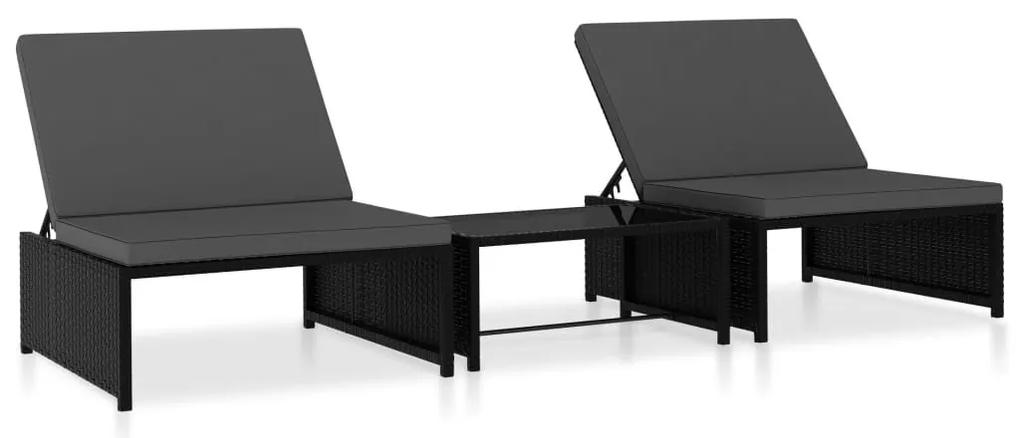 Καρέκλες Κήπου Ανακλινόμενες 2 τεμ Μαύρο Συνθ. Ρατάν &amp; Τραπέζι - Μαύρο