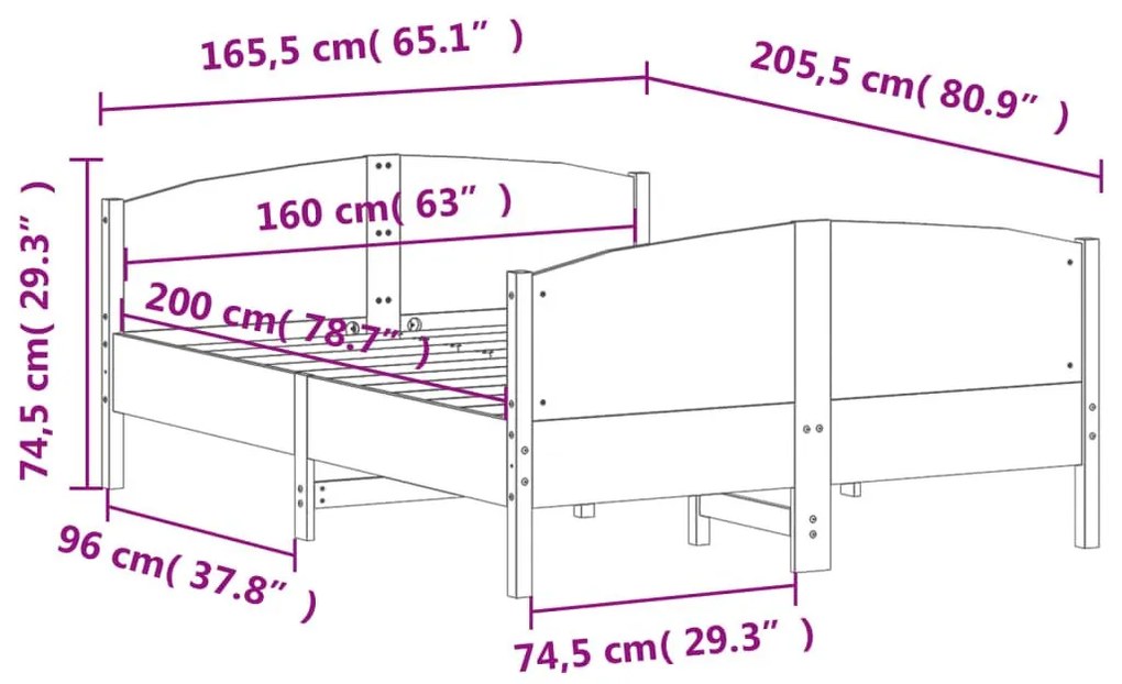 Σκελετός Κρεβ. Χωρίς Στρώμα Καφέ Κεριού 160x200 εκ Μασίφ Πεύκο - Καφέ