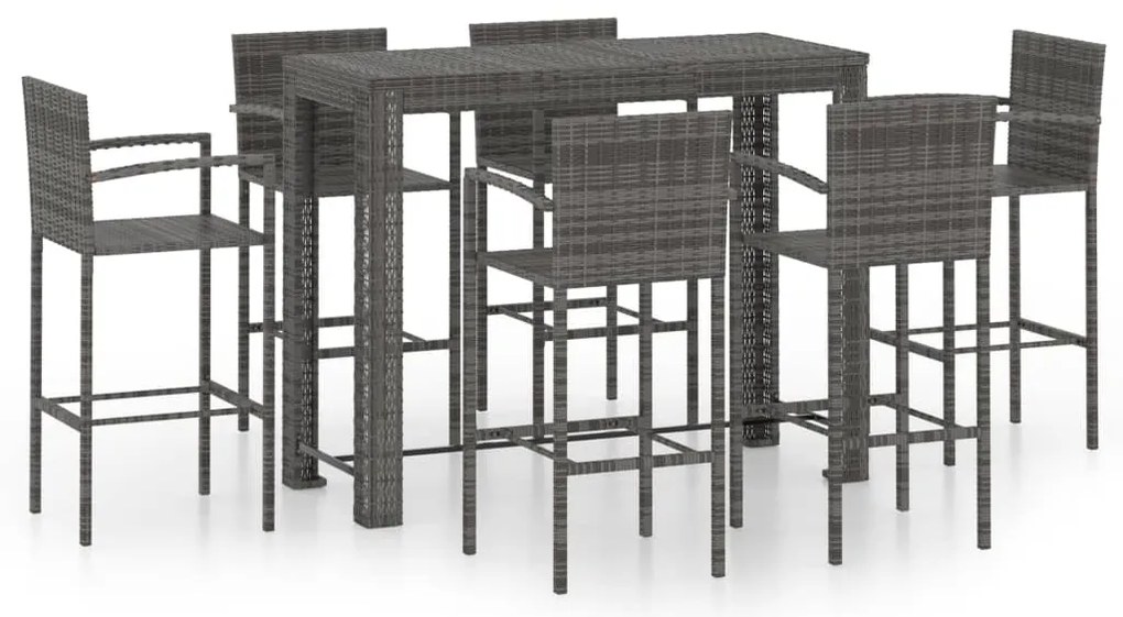 vidaXL Σετ Επίπλων Μπαρ Κήπου με Μπράτσο 7 τεμ. Γκρι Συνθετικό Ρατάν
