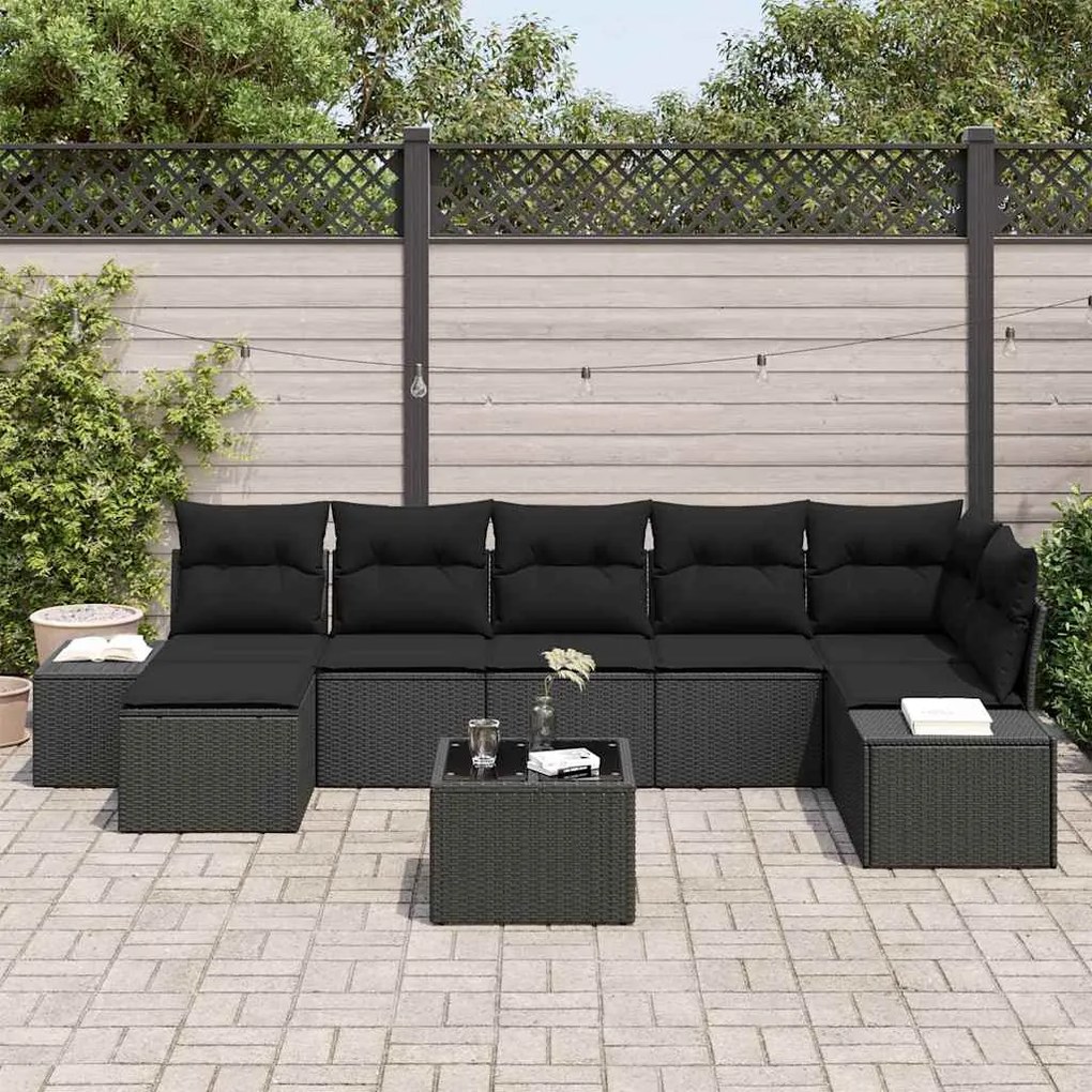 vidaXL Σετ Καναπέ Κήπου με μαξιλάρι 8 pcs Μαύρο Πολυ ράταν