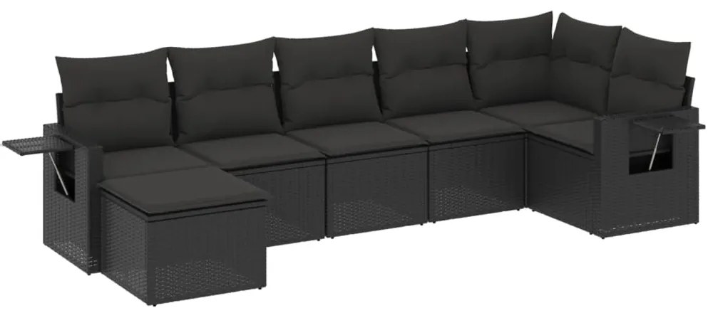 vidaXL Καναπές Σετ 7 Τεμαχίων Μαύρο Συνθετικό Ρατάν με Μαξιλάρια