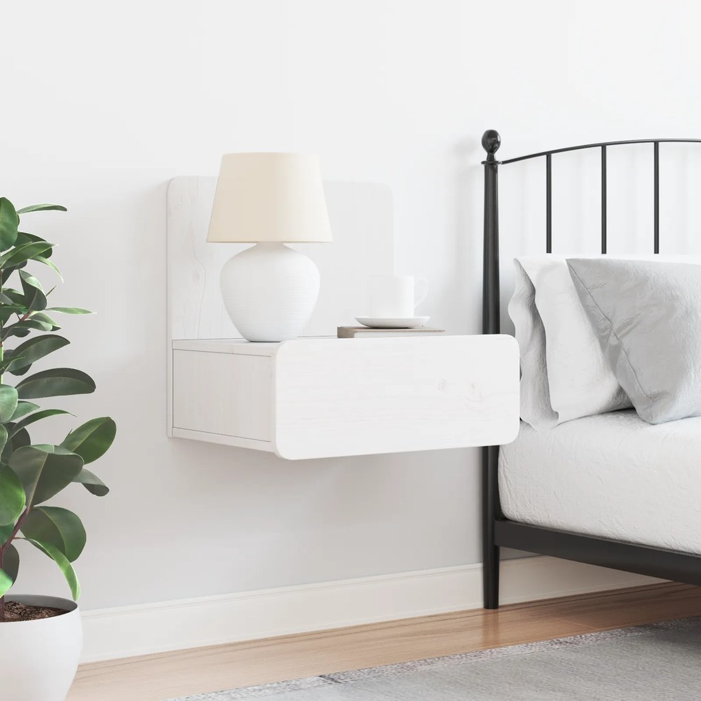 vidaXL Κομοδίνο με συρτάρι Λευκό 44 x 32.5 x 40 εκ. Μασίφ ξύλο πεύκου