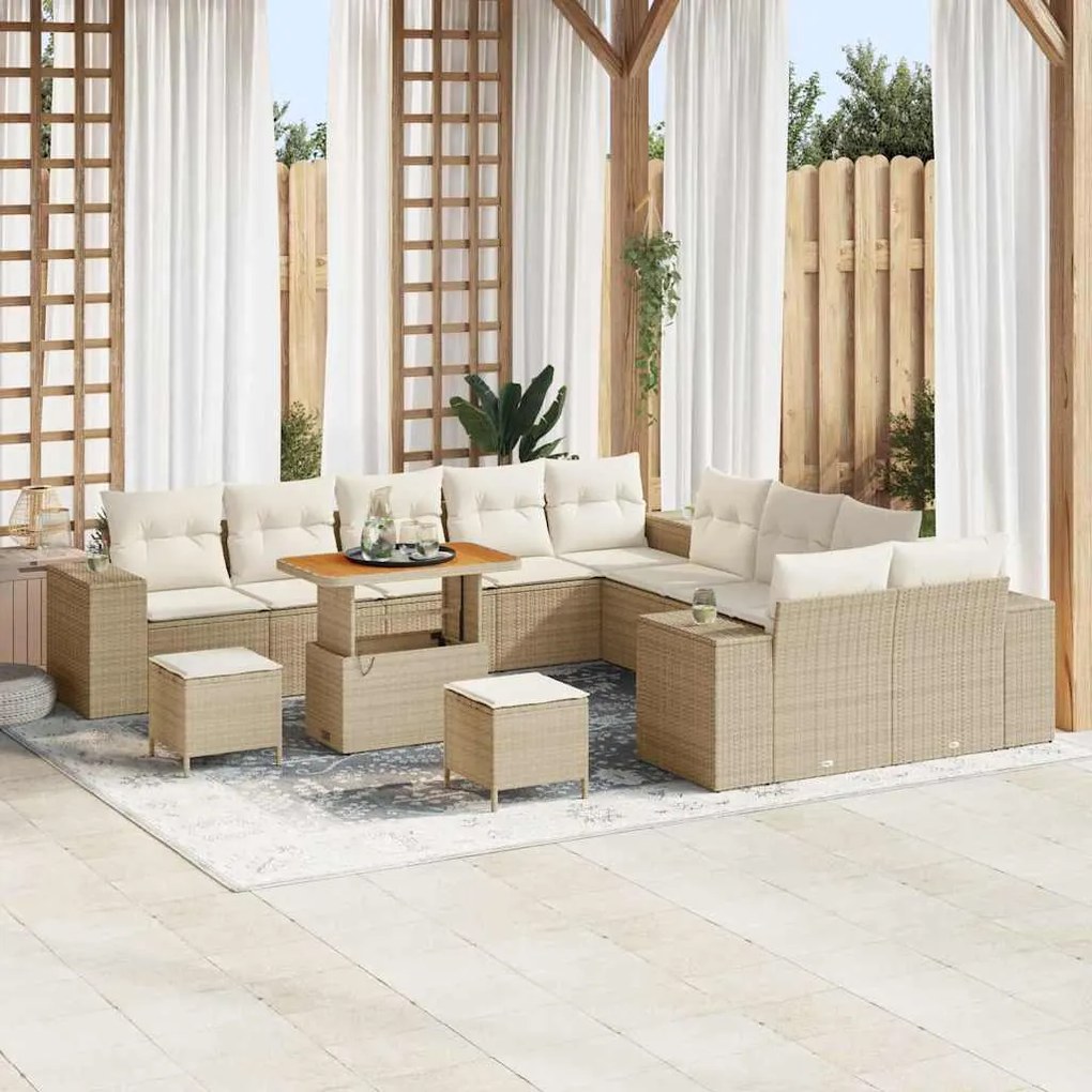 vidaXL Σετ Καναπέ Κήπου Ρυθμιζόμενο ύψος 13 pcs Μπεζ συνθετικό ρατάν