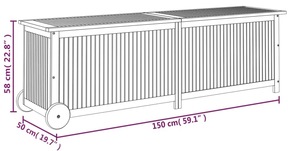 Μπαούλο Αποθήκευσης Κήπου με Ρόδες 150x50x58 εκ. Μασίφ Ακακία - Καφέ