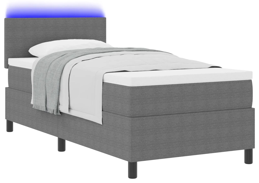 vidaXL Κρεβάτι με ελατήρια με Στρώμα & LED Φως Γκρι 80x200 εκ Ύφασμα κορντούρας