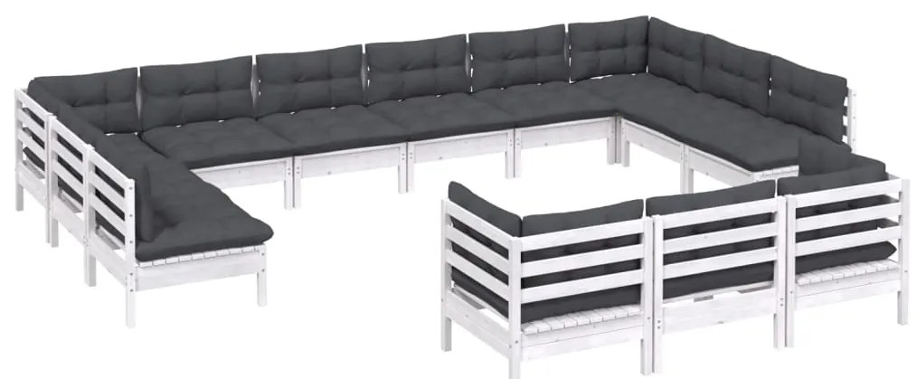 vidaXL Σαλόνι Κήπου Σετ 13 Τεμαχίων Λευκό από Ξύλο Πεύκου με Μαξιλάρια