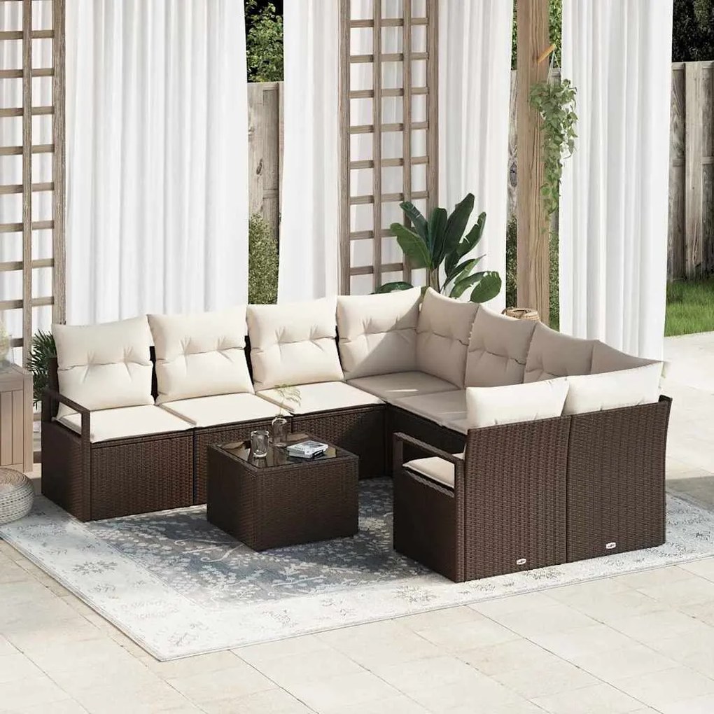vidaXL Σετ Καναπέ Κήπου 9 pcs Καφέ, Κρέμα 55 x 55 x 37 εκ