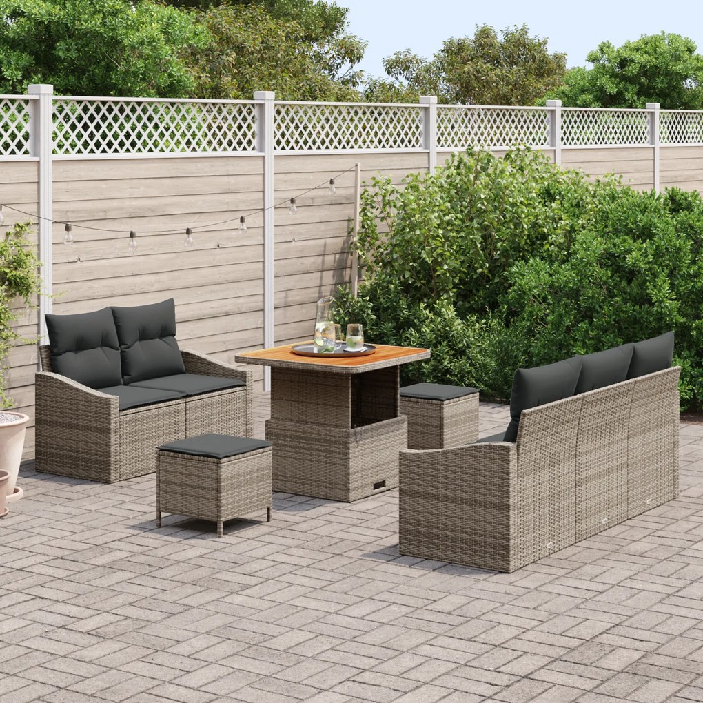 vidaXL Σετ Καναπέ Κήπου με μαξιλάρι 8 pcs Γκρι 80 x 80 x 71 cm