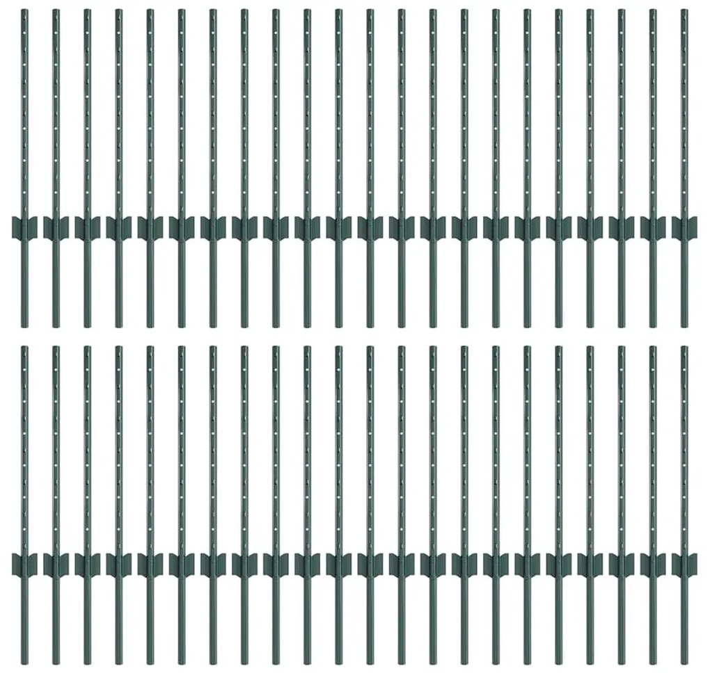 vidaXL Ασημένιοι Πόλοι Φράχτη 44 pcs Πράσινο Μέταλλο