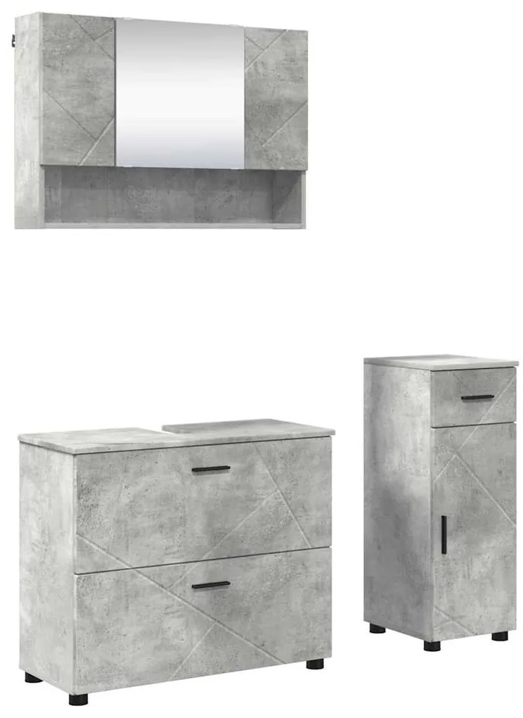 vidaXL Σετ Επίπλων Μπάνιου με συρτάρι με ράφι 3 pcs Σκυρόδεμα Γκρι