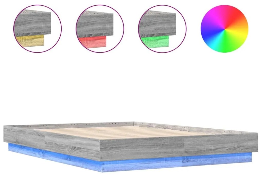 Πλαίσιο Κρεβατιού με LED Γκρι sonoma 140 x 190 εκ. - Γκρι