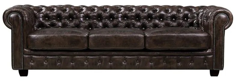 CHESTERFIELD 689 Καναπές 4Θέσιος Σαλονιού Καθιστικού, Δέρμα Απόχρωση Καφέ 241x92x74cm