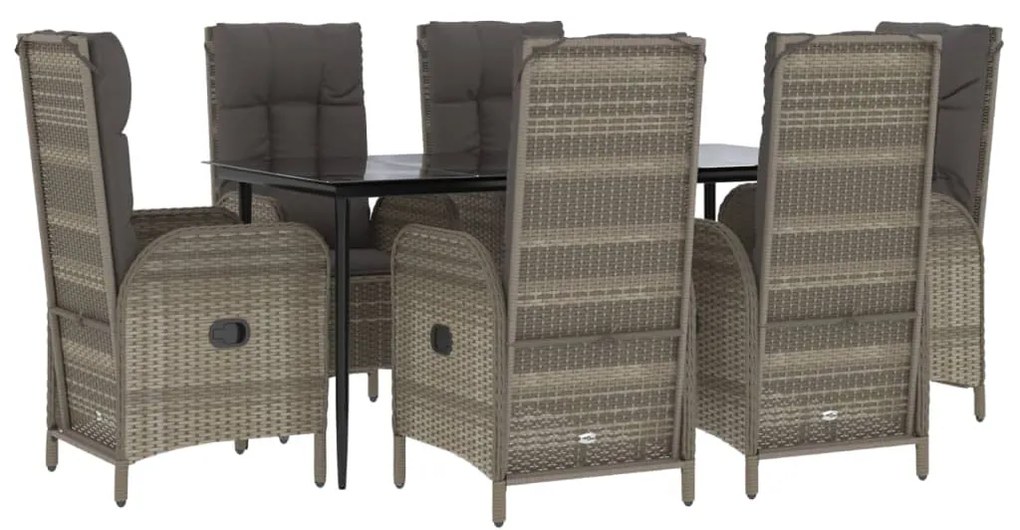 vidaXL Τραπεζαρία Κήπου με Μαξιλάρια Σετ 7 τεμ Μαύρο&amp;Γκρι Συνθ. Ρατάν