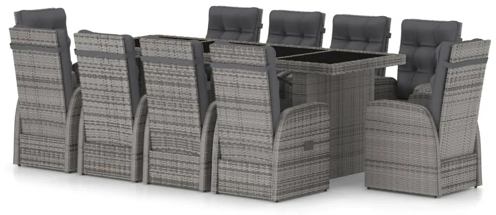 vidaXL Σετ Τραπεζαρίας Εξ. Χώρου 11 τεμ. Γκρι Συνθ. Ρατάν με Μαξιλάρια