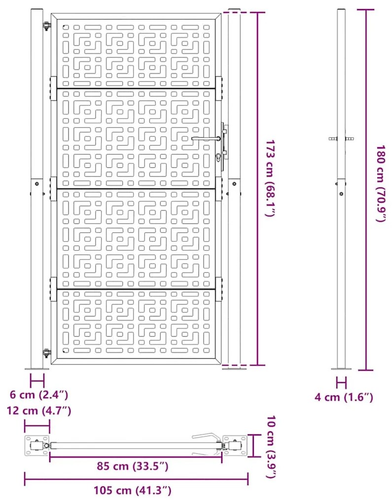 Πύλη κήπου Μαύρη 105x180 cm Ατσάλινος σταυρός σχεδιασμού - Μαύρο