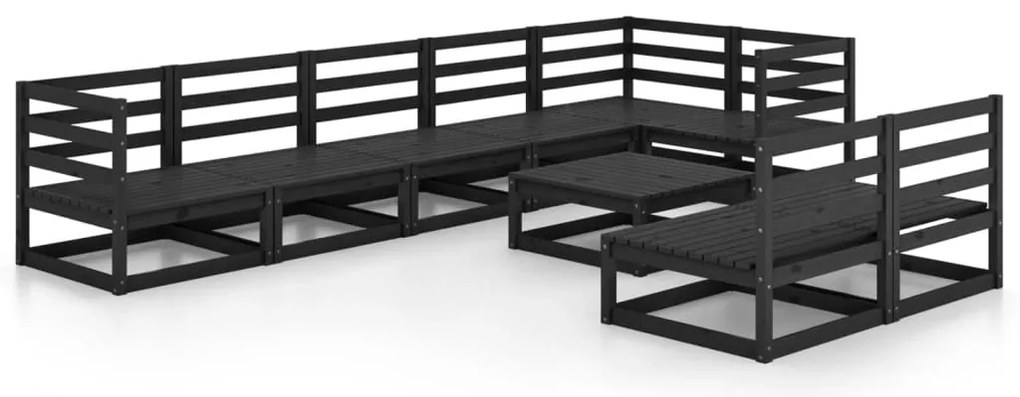 vidaXL Σαλόνι Κήπου Σετ 9 Τεμαχίων Μαύρο από Μασίφ Ξύλο Πεύκου