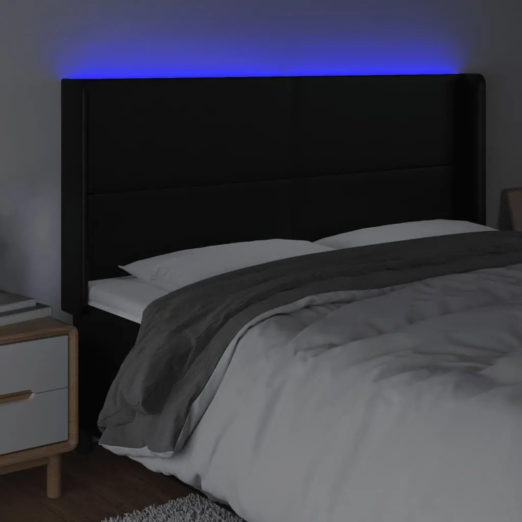 Κεφαλάρι Κρεβατιού LED Μαύρο 163x16x118/128 εκ. Συνθετ. Δέρμα - Μαύρο