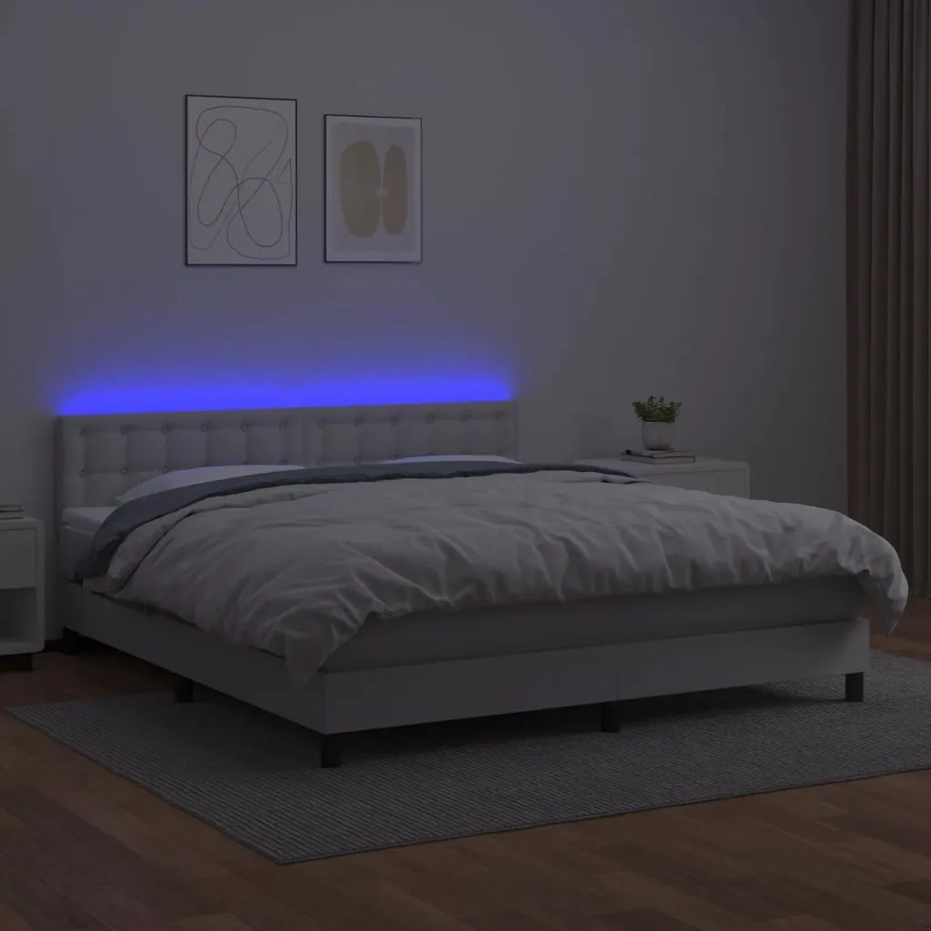 vidaXL Κρεβάτι Boxspring με Στρώμα &amp; LED Λευκό 160x200 εκ. Συνθ. Δέρμα