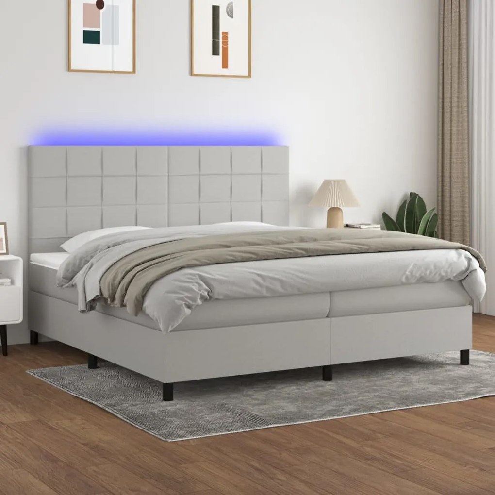 Κρεβάτι Boxspring με Στρώμα &amp; LED Αν.Γκρι 200x200εκ. Υφασμάτινο