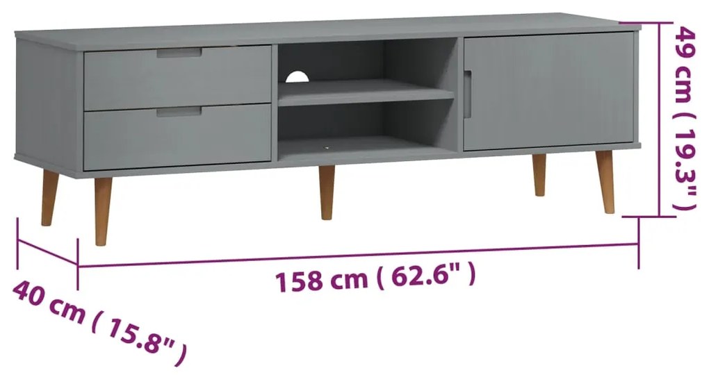 Έπιπλο Τηλεόρασης MOLDE Γκρι 158x40x49 εκ. Μασίφ Ξύλο Πεύκου - Γκρι