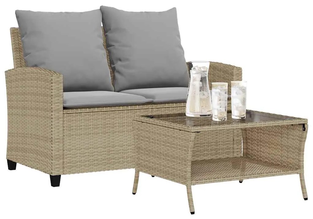 Καναπές Κήπου Διθέσιος Μπεζ Συνθ. Ρατάν με Τραπέζι/Μαξιλάρια