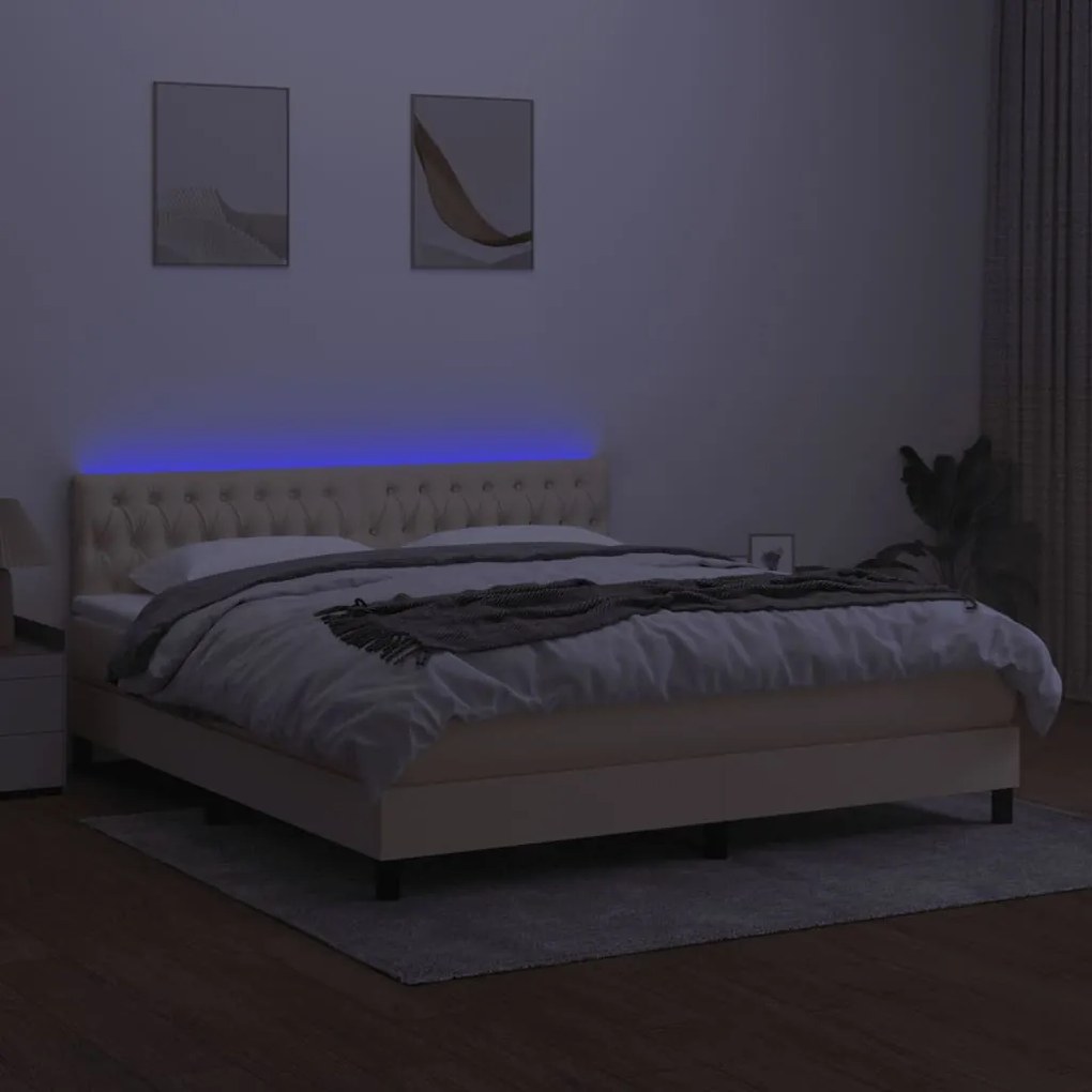 vidaXL Κρεβάτι Boxspring με Στρώμα & LED Κρεμ 160x200 εκ. Υφασμάτινο