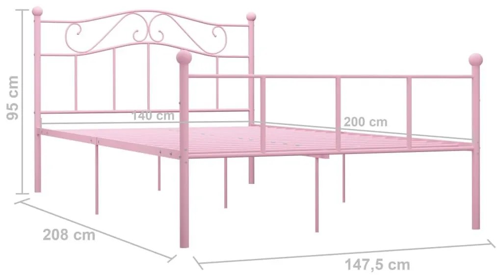 Πλαίσιο Κρεβατιού Ροζ 140 x 200 εκ. Μεταλλικό - Ροζ
