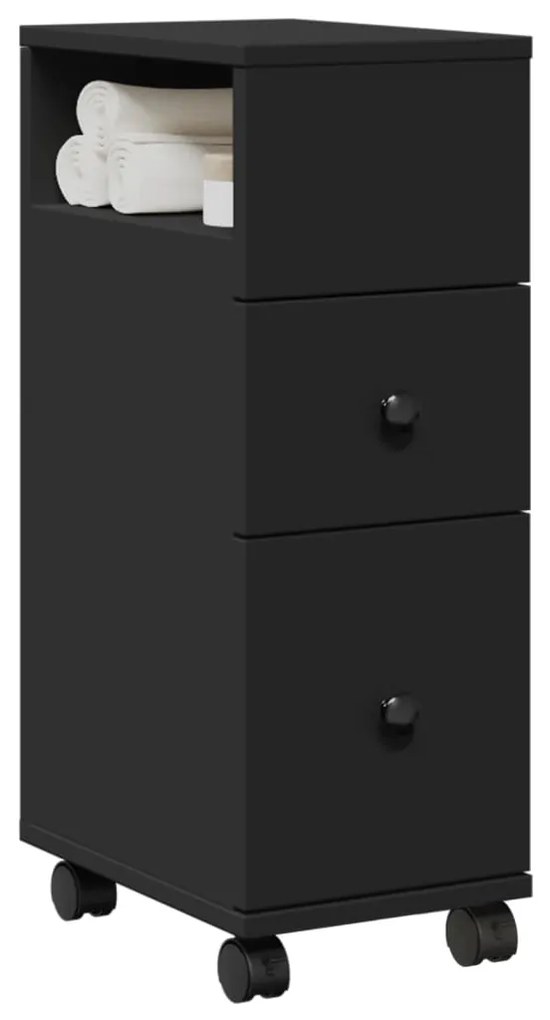 Ντουλάπι Μπάνιου Στενό με Ροδάκια Μαύρο Επεξ. Ξύλο