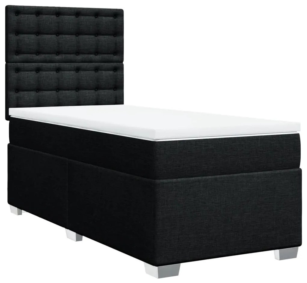 vidaXL Κρεβάτι Boxspring με Στρώμα Μαύρο 90x200 εκ. Υφασμάτινο