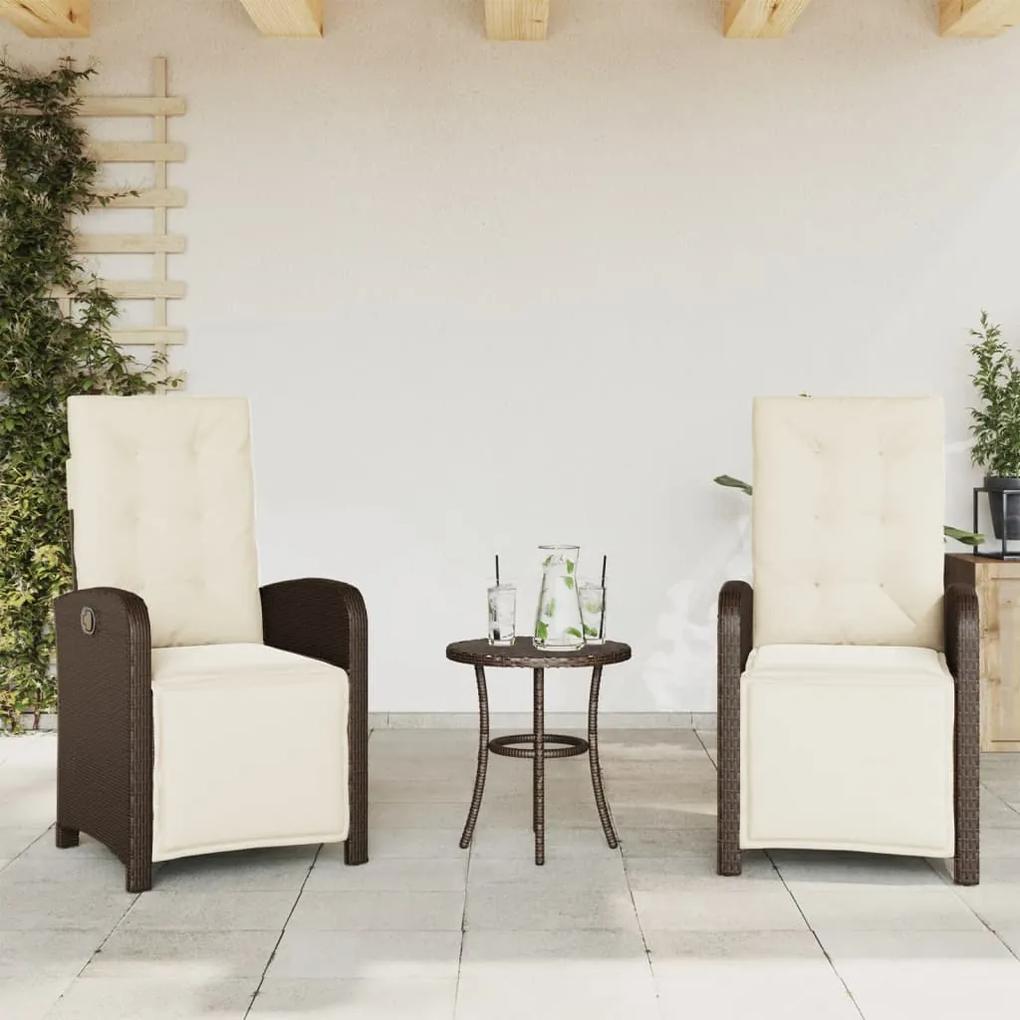 vidaXL Καρέκλες Κήπου Ανακλινόμενες 2 τεμ. Καφέ Συνθ. Ρατάν & Υποπόδιο