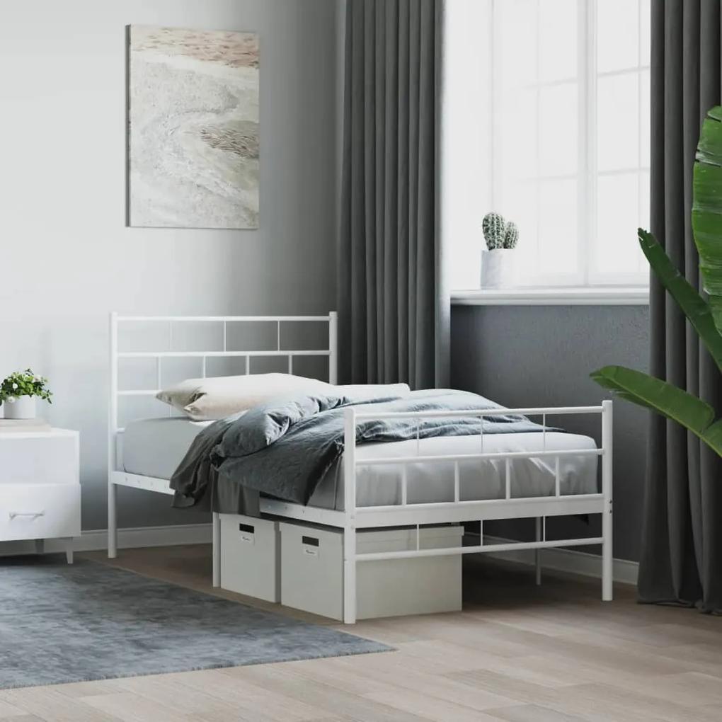Πλαίσιο Κρεβατιού με Κεφαλάρι/Ποδαρικό Λευκό 90x190 εκ. Μέταλλο